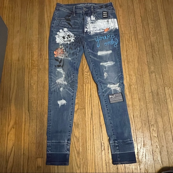 AMERICAN EAGLE | Women’s Hi-Rise Jegging Graffiti Jeans Size 6 Regular - Picture 12 of 16